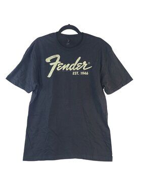 NEW Fender Est. 1946 Logo Black T-Shirt Gildan Softstyle Sz L Cotton Blend